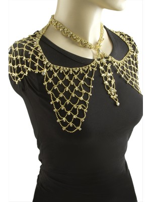 Bijuteri Net Fileli Taşlı Omuz Kolyesi