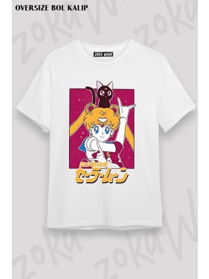 Unisex Oversize Kalıp Sailor Moon 5 Tasarım Baskılı Tshirt