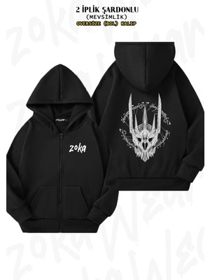 Unisex Sauron Yüzüklerin Efendisi Baskılı Oversize Sırt Baskılı Fermuarlı Kapşonlu Hırka