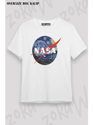 Unisex Oversize Kalıp Van Gogh Nasa Space Uzay Tasarım Baskılı Tshirt