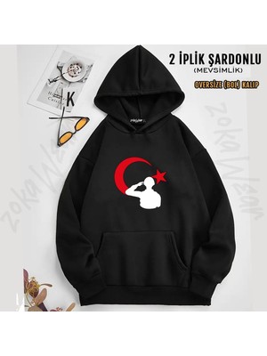 Unisex Türk Askeri V2 Baskılı Kapşonlu Sweatshirt (2 Iplik)