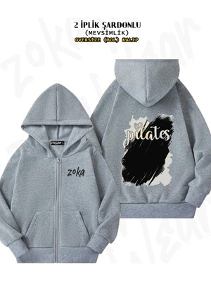 Unisex Pilates Özel Baskılı Oversize Sırt Baskılı Fermuarlı Kapşonlu Hırka