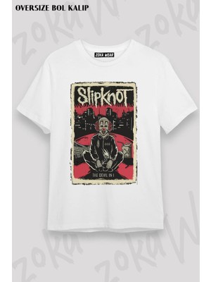 Unisex Oversize Kalıp Slipknot Devil Tasarım Baskılı Tshirt