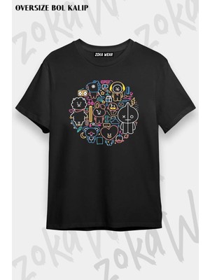 Unisex Oversize Kalıp BT21, Bts Tasarım Baskılı Tshirt