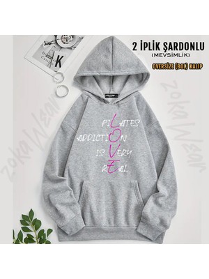 Pilates Love V2 Tasarım Baskılı Kapüşonlu Sweatshirt (2 Iplik)