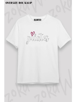 Unisex Oversize Kalıp Pilates Yazı Tasarım Baskılı Tshirt