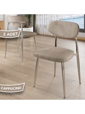 Canisa Laos Serisi 2 Adet Cappucino Mutfak Sandalyesi Krom Kaplama Metal Ayak 1.sınıf Babyface Kumaş