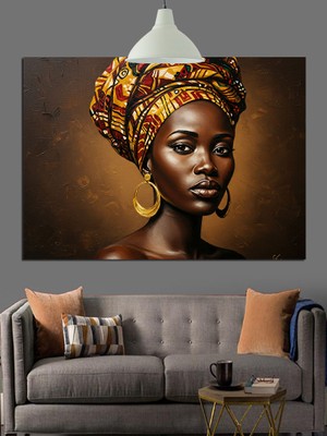Karizma Tablo Afrikalı Kadın Portresi  Dekoratif Kanvas - Mdf Ahşap Tablo