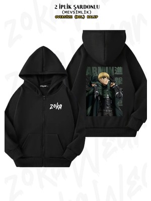 Unisex Attack On Titan Armin Arlert Anime 3 Baskılı Oversize Sırt Baskılı Fermuarlı Kapşonlu Hırka