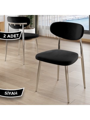 Canisa Laos Serisi 2 Adet Siyah Mutfak Sandalyesi Krom Kaplama Metal Ayak 1.sınıf Babyface Kumaş