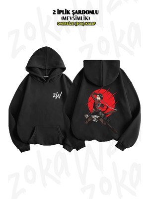 Oversize Levi Attack On Titan Sırt Baskılı Kapüşonlu Sweatshirt (2 Iplik)