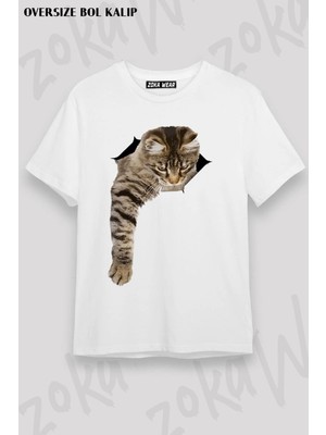 Unisex Oversize Kalıp 3D Yavru Kedi Görselli Tasarım Baskılı Tshirt