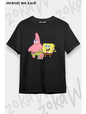 Unisex Oversize Kalıp Spongebob Sünger Bob Kare Pantolon Tasarım Baskılı Tshirt