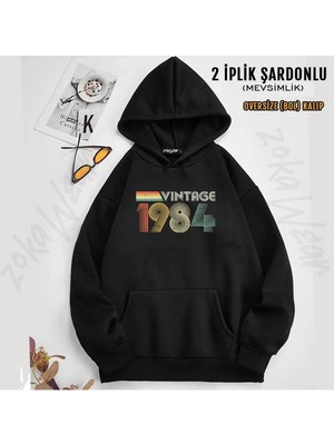 Vintage 1984, 40TH Birthday Baskılı Kapüşonlu Sweatshirt (2 Iplik)