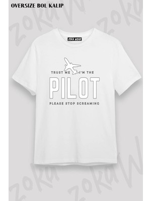 Unisex Oversize Kalıp Pilot, Uçak, Airplane Tasarım Baskılı Tshirt