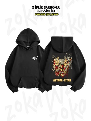 Oversize Attack On Titan Titanlar Animee Sırt Baskılı Kapüşonlu Sweatshirt (2 Iplik)