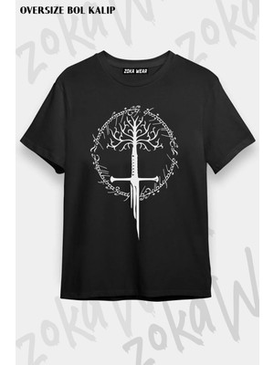 Unisex Oversize Kalıp Narsil Yüzüklerin Efendisi Tasarım Baskılı Tshirt