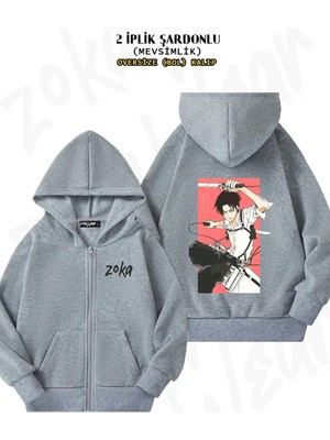 Unisex Attack On Titan Levi Ackerman Anime Baskılı Oversize Sırt Baskılı Fermuarlı Kapşonlu Hırka