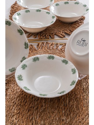 Rubi Porselen Vintage Flowers Green 15 cm 6’lı Porselen Çorba Kasesi Seti