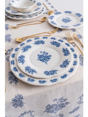 Rubi Porselen Vintage Flowers Blue 19 cm 6’lı Porselen Pasta Tabağı Seti