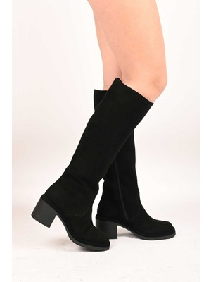 Bestello Bağcıksız Fermuarlı Termo Taban Hakiki Deri Topuklu Çizme 336-1235 Kadın Çizme