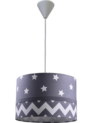 Onay Avize Gri Yıldızlı Gri Beyaz M-515 Kumaş Kaplama Çocuk Odası ve Bebek Odası Avize Sarkıt