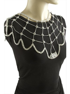 Bijuteri Net Fileli Taşlı Omuz Kolyesi