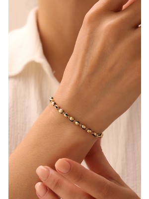 Yavuz Kuyumculuk 14 Ayar Altın Siyah Mineli Top Bileklik