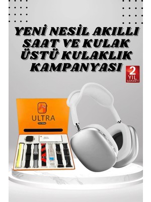 Ceylan Adam Kulak Üstü P9 Kablosuz Bluetooth Kulaklık ve 7 Kordonlu Akıllı Saat