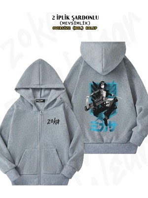 Unisex Attack On Titan Mikasa Ackerman Baskılı Oversize Sırt Baskılı Fermuarlı Kapşonlu Hırka