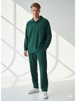 Ribana Classic Unisex Fitilli Gömlek Yaka Uzun Kol Cepli Beli Lastikli 2'li Takım