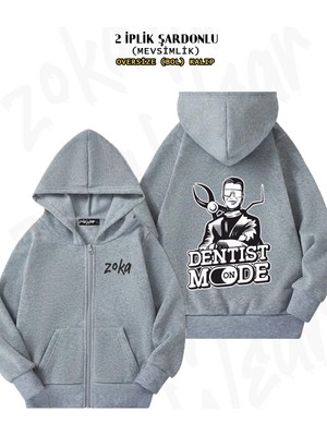 Unisex Diş Hekimi Dentist Mode Baskılı Oversize Sırt Baskılı Fermuarlı Kapşonlu Hırka