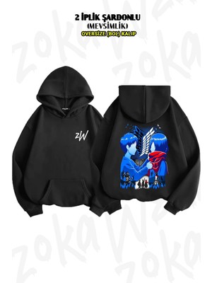 Oversize Attack On Titan Anime Sırt Baskılı Kapüşonlu Sweatshirt (2 Iplik)