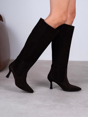 Ece'nin Butiği Ambra Kahve Süet Hakiki Deri Kadın Çizme