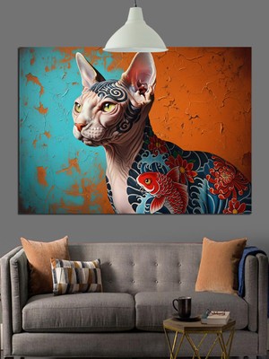 Artmeg Dövmeli Kedi Portresi Dekoratif Kanvas - Mdf Ahşap Tablo