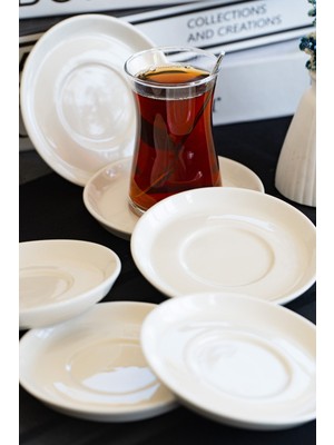 Heda Porselen Rüya Yalın 6 Adet 12 cm Porselen Çay Tabağı Kırık Beyaz