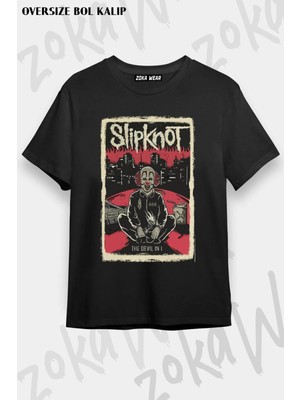 Unisex Oversize Kalıp Slipknot Devil Tasarım Baskılı Tshirt