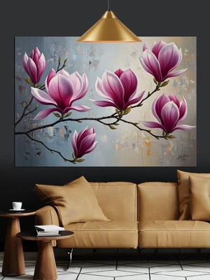 Artmeg Manolya Ağacı Bahar Çiçekleri Dekoratif Kanvas - Mdf Ahşap Tablo