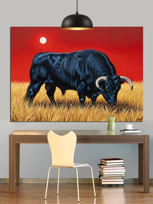 Artmeg Boğa Güreşi Vahşi Hayvan Dekoratif Kanvas - Mdf Ahşap Tablo