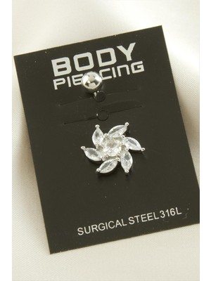 Bijuteri Net Çiçek Zirkon Taşlı Çelik Piercing 1 Adet