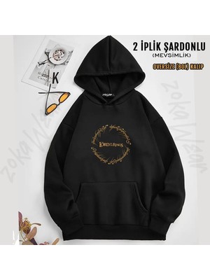 Unisex Yüzüklerin Efendisi 2 Baskılı Kapşonlu Sweatshirt (2 Iplik)
