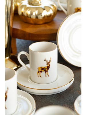 Heda Porselen Geyik 12 Parça 6 Kişilik Porselen Kahve Fincan Takımı