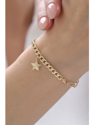 Yavuz Kuyumculuk 14 Ayar Altın Gurmet Ataş Zincir Sallantılı Yıldız Bileklik