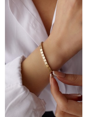 Yavuz Kuyumculuk 14 Ayar Altın Sıralı Kare Bileklik