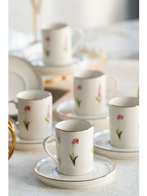 Heda Porselen Ikebana 12 Parça 6 Kişilik Porselen Kahve Fincan Takımı