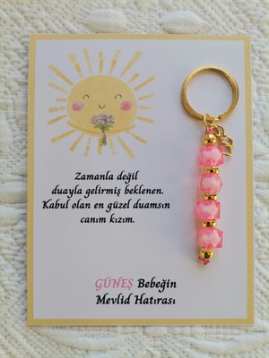 İ&DBABY 48 Adet Özel Tasarım Güneş ve Pembe Anahtarlık Hastane Yeni Doğan 40 Mevlidi Dağıtmalık Hediyelik