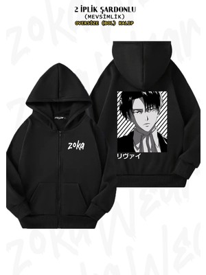 Unisex Attack On Titan Levi Ackerman Anime 5 Baskılı Oversize Sırt Baskılı Fermuarlı Kapşonlu Hırka