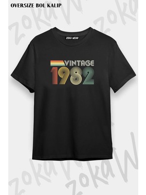 Unisex Oversize Kalıp Vintage 1982, 40TH Birthday Tasarım Baskılı Tshirt