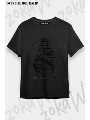Unisex Oversize Kalıp Gemi Deniz Denizci Tasarım Baskılı Tshirt