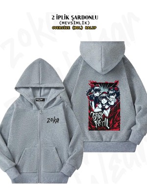 Unisex Baby Metal Design Baskılı Oversize Sırt Baskılı Fermuarlı Kapşonlu Hırka